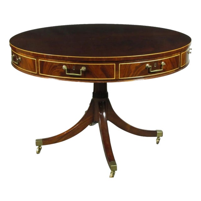 Regency Style Inlaid Drum Table For Sale