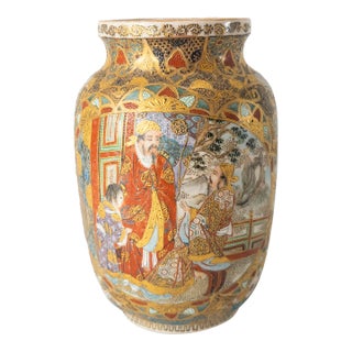 Early 20th Century Japanese Moriage Satsuma Vase Unsigned For Sale