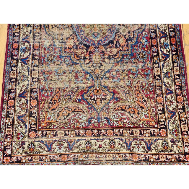 19th Century Persian Kashan Rug, Hand-Knotted Wool, Medallion Floral Design, Red & Navy, 4x7 For Sale - Image 9 of 18