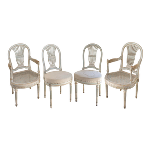 19th Century Set of 6 Louis XVI Dining Chairs, Including 2 Arm Chairs