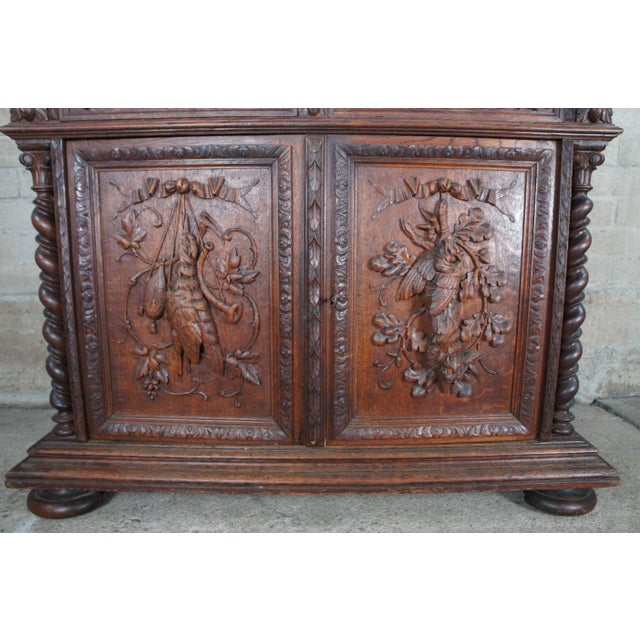 Antique 19th Century French Henry II Carved Oak Hunt Cabinet Bookcase Cupboard For Sale - Image 12 of 12