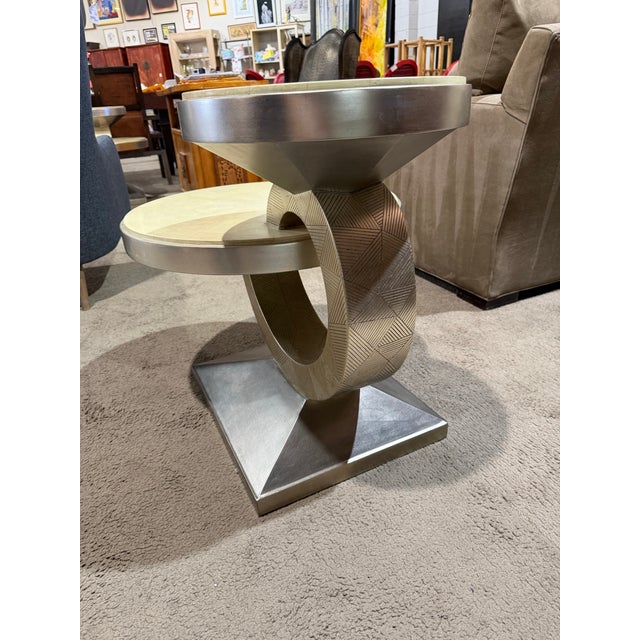Postmodern Artmax Postmodern Faux Stone and Wood Side Table For Sale - Image 3 of 8