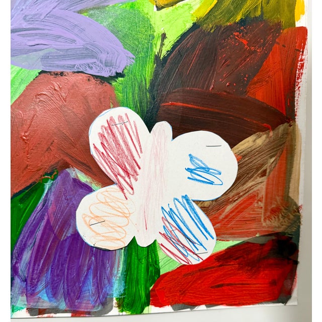 Abstract Jim Drain, Colorful Mixed Media Collage Painting Miami Artist Jim Drain Abstract Flowers For Sale - Image 3 of 15
