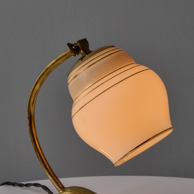 Metal 1950s Sculptural Glass and Brass Table Lamp in the Manner of Paavo Tynell for Valinte Oy For Sale - Image 7 of 18