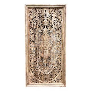 Vintage Floral Carved Wood Panel Wall Decor For Sale