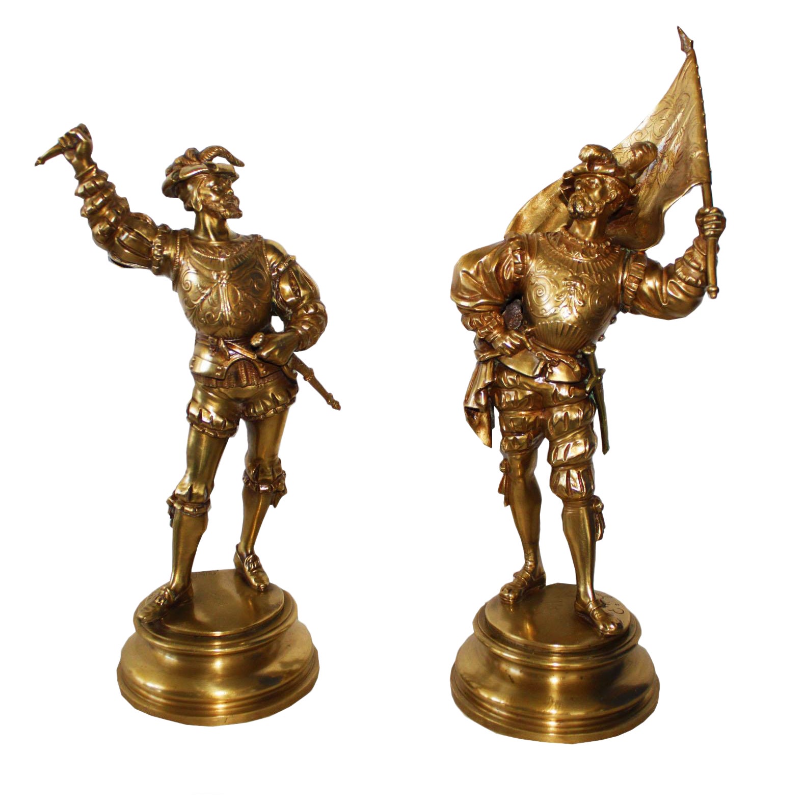 Pair of 19th Century Bronze Italian Solider Statues by E'le Guillemin