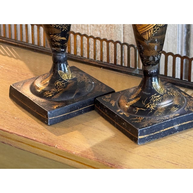 Black Pair of Black Tole Candlesticks For Sale - Image 8 of 10