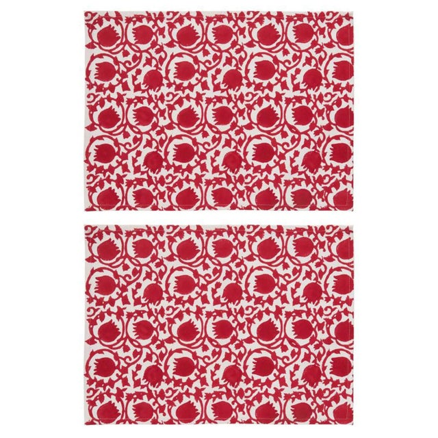 Indian Lotus Red Placemat - a Pair For Sale - Image 3 of 3