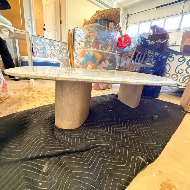 Palecek Caleb Coffee Table Table features a solid natural marble tabletop in grey, ivory and cream tones with hand-...