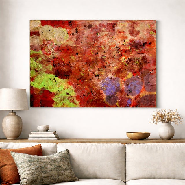 A striking 40 x 30 abstract expressionist painting with rich impasto texture and dynamic, layered movement throughout....