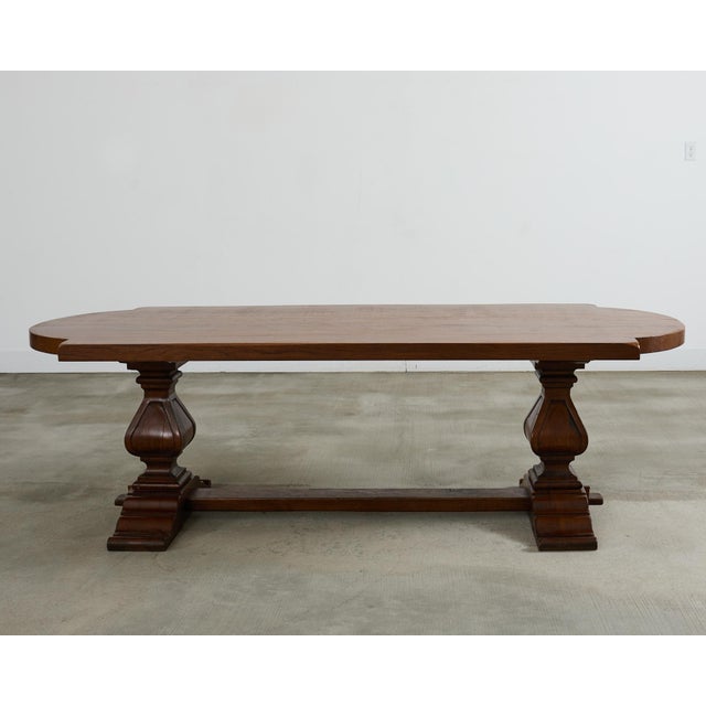 Country Italian Oak Farmhouse Trestle Dining Table Round Ends For Sale - Image 12 of 12