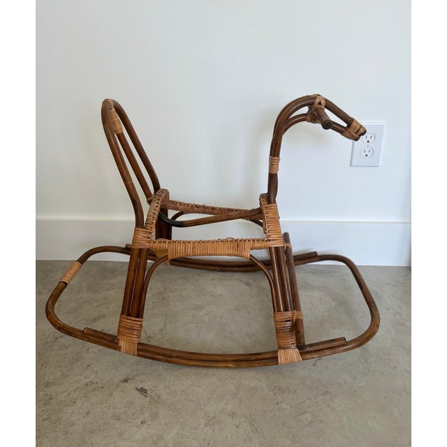 1960s Franco Albini Style Bent Bamboo & Rattan Rocking Horse For Sale In Houston - Image 6 of 11