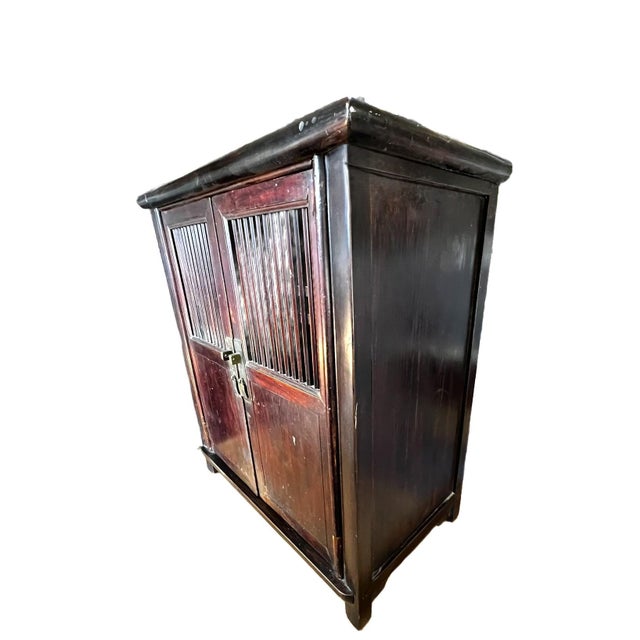 Small Antique Chinese Country Cabinet With Lattice Doors For Sale In Chicago - Image 6 of 9