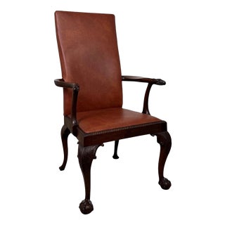 Antique 19th Century English Mahogany Open Armchair with Claw Feet For Sale