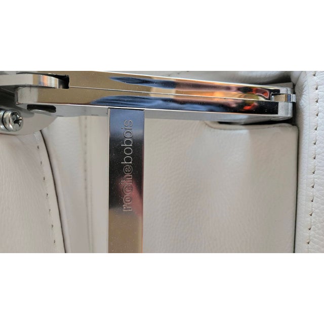 Contemporary Roche Bobois White Leather Adjustable-Back Sofa, Sculptural Metal Base, Early 2000s (92”) For Sale - Image 3 of 4