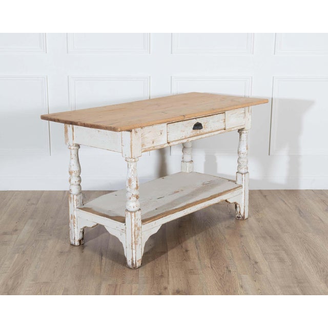 19th Century Swedish Painted Pine Cutting Table with Drawer For Sale - Image 4 of 8