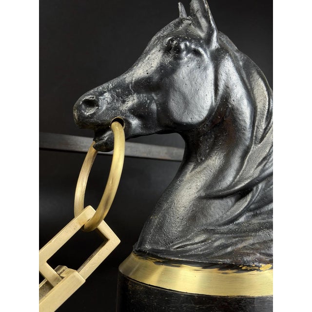 1950s French Horse Head Andirons in Brass and Iron, 1950s, Set of 2 For Sale - Image 5 of 17
