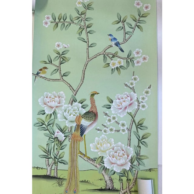 Elevate your interior with this elegant hand-painted wallpaper panel featuring a refined Chinoiserie-inspired garden...