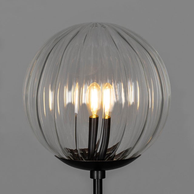 Brass Schwung Globe Wall Sconce, 2-Light, Brasserie Style, Brass — Lbb, Black Gunmetal, Polished Nickel For Sale - Image 8 of 12
