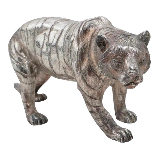 1990s Sterling Silver Over Resin Bengal Tiger For Sale
