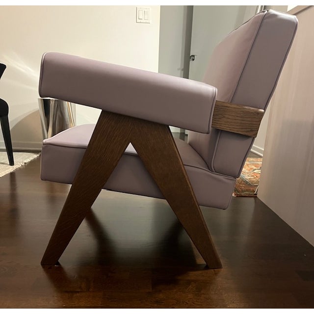 2020s Italian Handcrafted Leather Armchair With Sculptural Oak Frame For Sale - Image 5 of 11