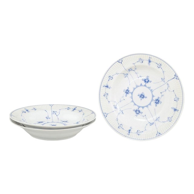 Blue Fluted Plain Deep Plates in Porcelain from Royal Copenhagen, Set of 3 For Sale