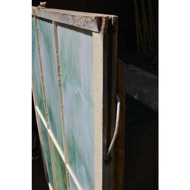 Vintage Large Green Blue & White Slag Glass 6 Pane Window Panel From Va Church For Sale - Image 6 of 18