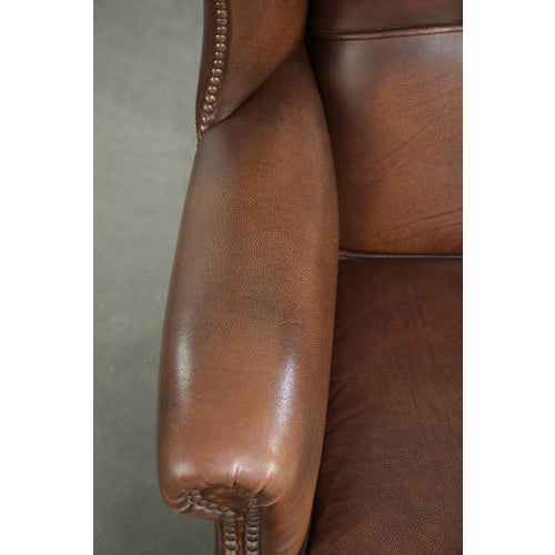 Animal Skin English Cowhide Wing Armchair For Sale - Image 7 of 13