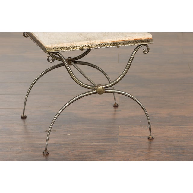 Midcentury French Steel Side Table with Marble Top and Scrolling Supports For Sale - Image 11 of 12