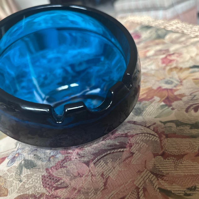 Vintage Viking Glass Cobalt Blue Orb Cigar/Cigarette Ashtray For Sale - Image 10 of 10