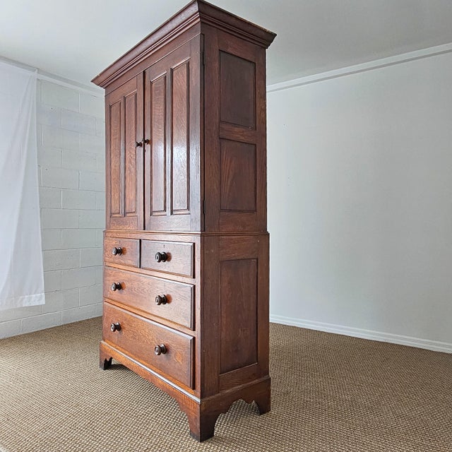 Mid 19th Century Antique English Oak Linen Press Cabinet | Circa 1860 For Sale - Image 5 of 12