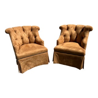 1980s Marge Carson Chesterfield Boudoir Lounge Slipper Chairs- a Pair For Sale
