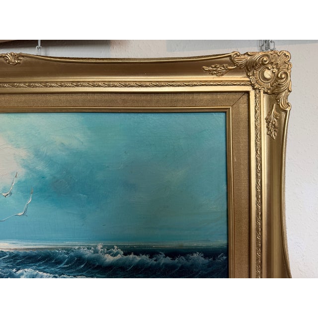 Roal English Seascape Oil Painting Vintage Ocean Waves Coastal Marine Art For Sale - Image 12 of 13