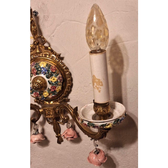Mid-Century Modern Spanish Boho Ceramic and Brass Wall Light For Sale - Image 9 of 12