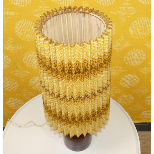 Amber Glass Table Lamp with Yellow Patterned Pleated Shade, 1970s For Sale - Image 4 of 11
