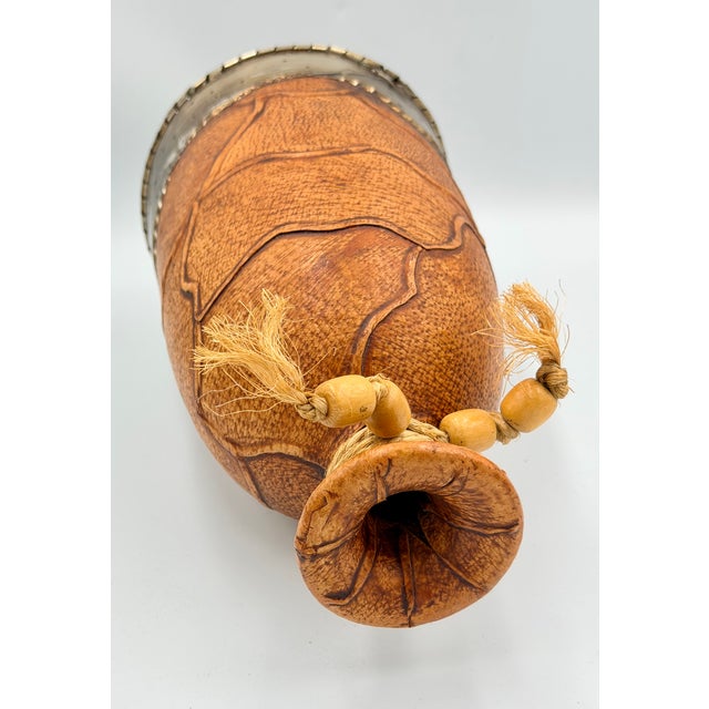 Folk-Art Mexican Hand-Tooled Leather and Tin Wrapped Bud Vase Southwestern Decor For Sale In Palm Springs - Image 6 of 7