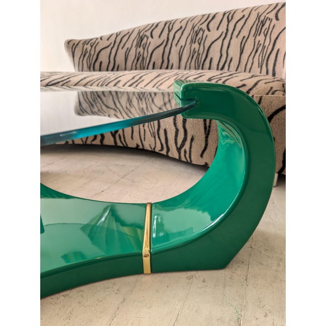 Large Vintage Postmodern American Green Lacquer and Gold Coffee Table in the style of Karl Springer, 1980s For Sale - Image 9 of 16