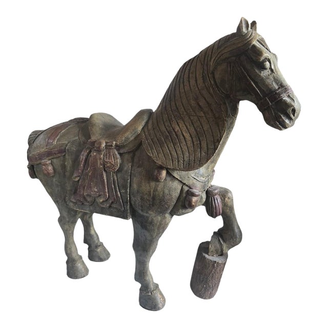 Republic Period Chinese Polychromed Carved Wooden Tang Horse For Sale