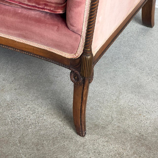 Antique Rose Velvet Hand-Carved Sofa For Sale - Image 11 of 12