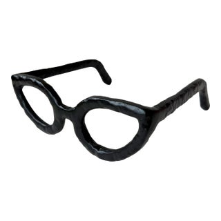 Modern Black Metal Oversized Eyeglasses Sculpture Tabletop Decor for Library Reading Nook For Sale