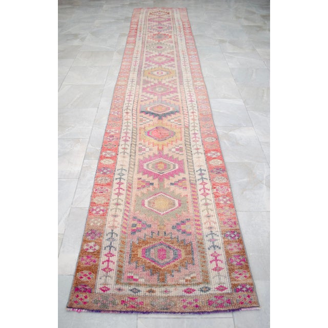 Kurdish Herki Hand-Knotted Distressed Runner Rug Low Pile Extra Long Hallway Decor - 3x15 Ft Approx For Sale - Image 10 of 16