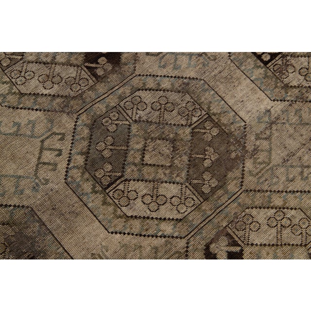 1930s Antique Handmade Persian Turkmen Wool Rug With Geometric Motif in Light Brown For Sale In New York - Image 6 of 7