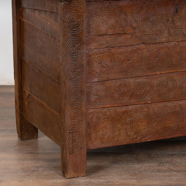 19th Century Oak Dome Top Trunk With Carved Details From Hungary For Sale - Image 13 of 16