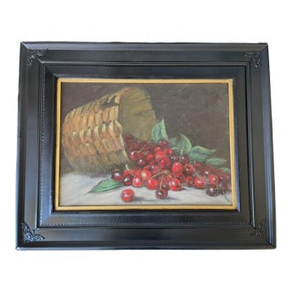 Fresh Picked Cherries! Antique Oil Painting For Sale