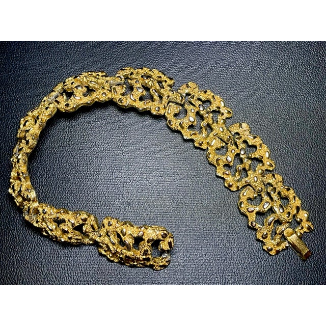 Trifari MCM Jewelry Signed Crown Trifari Volcanic-Textured Gold-Tone Heavy Link Bracelet For Sale - Image 4 of 7