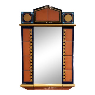 Memphis Group Style Artisan Ceramic Wall Mirror For Sale