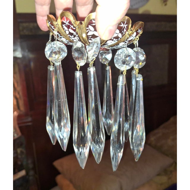 Red 19th Century French Art Nouveau Red Art Glass/ Crystal Gilt Bronze Candle Wall Sconces Attrib. Baccarat True Left and Right Form For Sale - Image 8 of 18