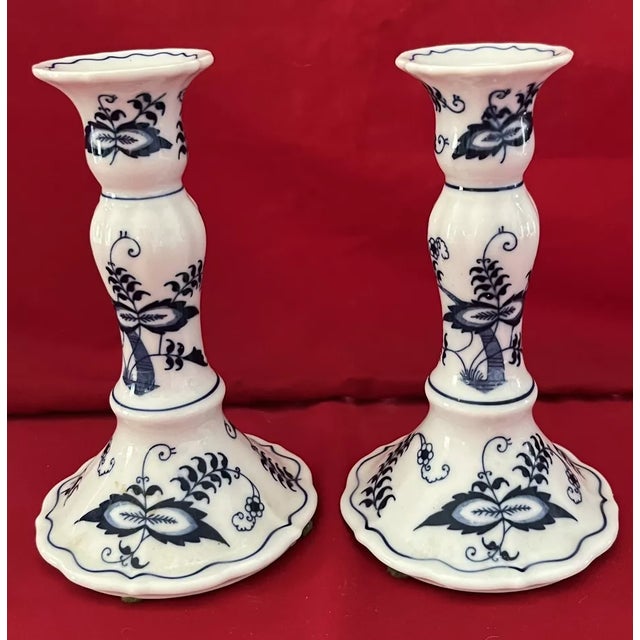 Blue Danube Vintage Japan Blue Danube Ceramic Candlesticks-Set of 2 For Sale - Image 4 of 5