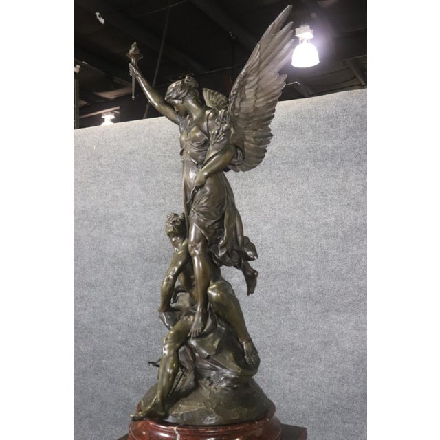 Rouge Marble Pedestal With Bronze E. Piccault Statue For Sale - Image 9 of 18