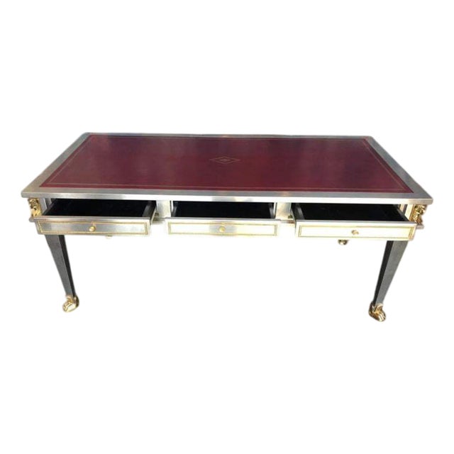 John Vesey Stainless Steel & Bronze Desk With Red Leather Top, Usa, Late 20th C. For Sale